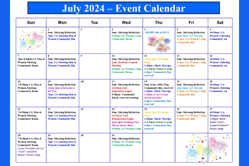 July Event Calendar