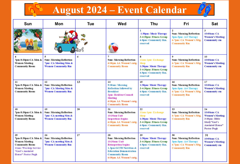 August Event Calendar