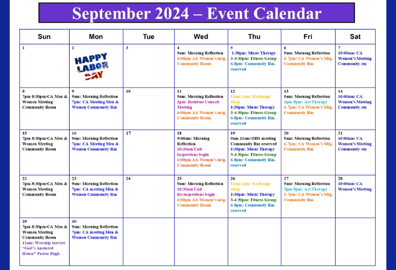 September Event Calendar