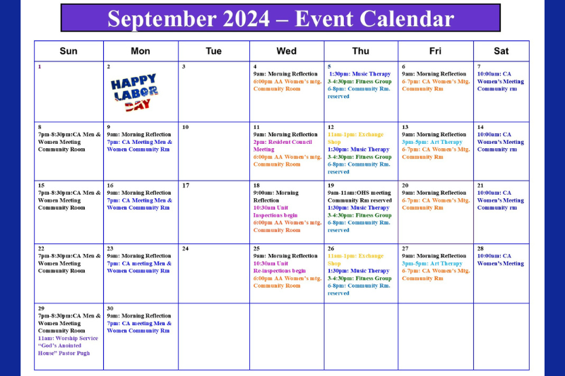 September Event Calendar