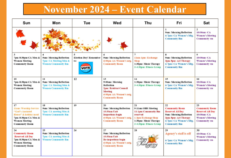 November Event Calendar