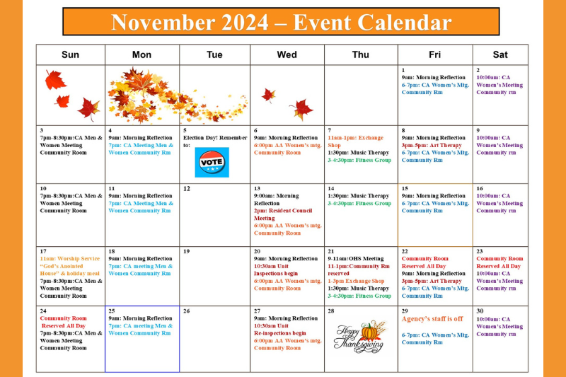 November Event Calendar