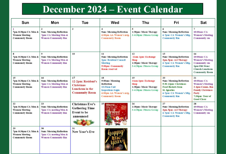 December Event Calendar